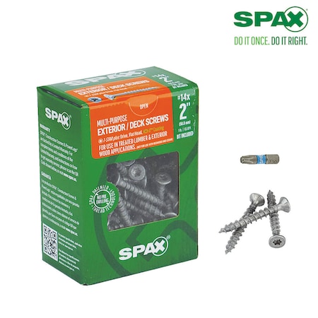Spax Deck Screw, #14 x 2 in, Flat Head, Torx Drive 4191670600504